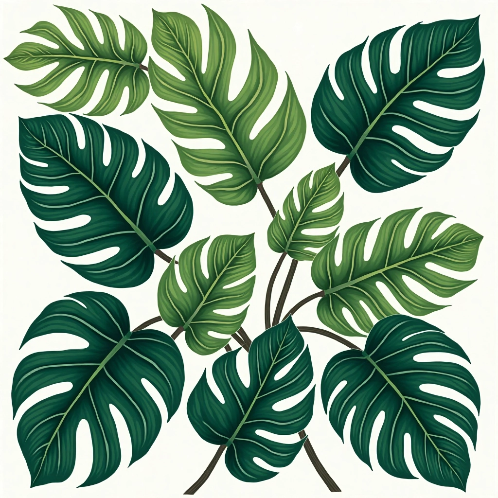 Tropical Monstera Leaves Illustration